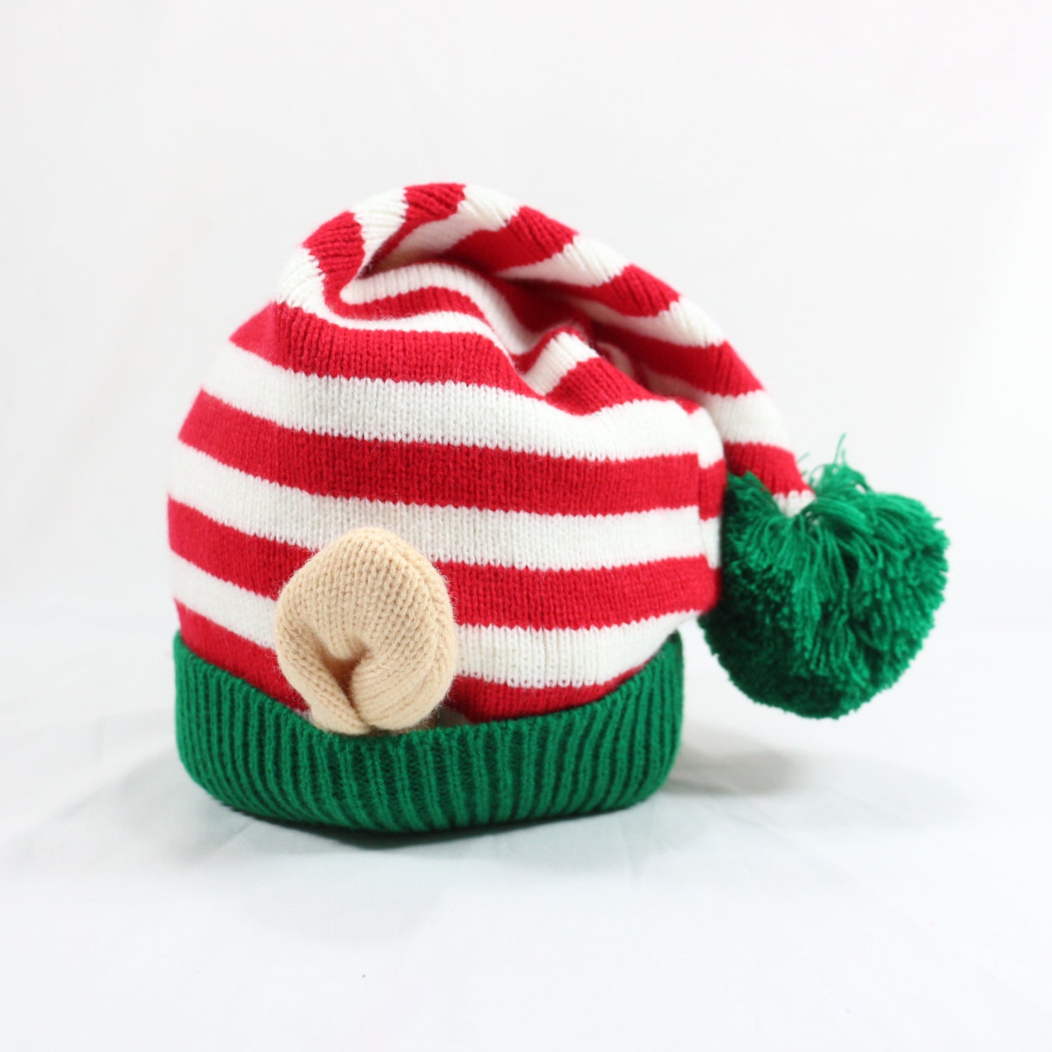 Wholesale Striped Christmas hat with small ears and jacquard pom-pom festive knit hat